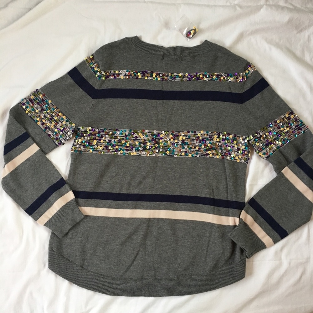 Kenar sequined striped sweater NWOT gray blue - Picture 6 of 8
